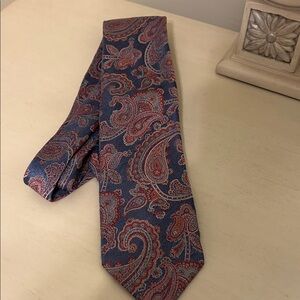 Paul Fredrick Paisley Tie in Navy and Burgundy